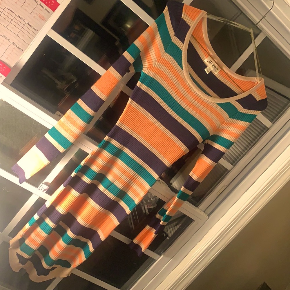 SAT WHAT? Sweater Dress- size L— never worn.